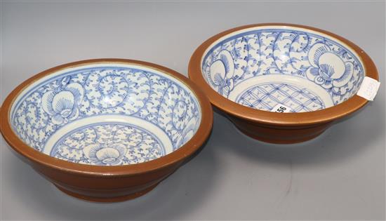 Two 19th century Chinese Batavia ware wash bowls diameter 28cm